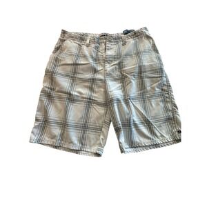 Quiksilver Shorts Mens 38 White Plaid Flat Front Chino Outdoor Casual‎ Bottoms